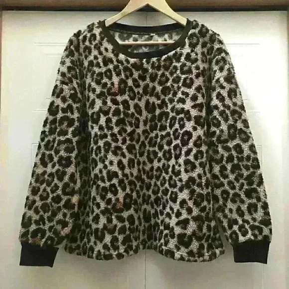 PJ Couture Animal Print Lounge Pajama Top  Soft Fleece Size XL - Picture 8 of 9